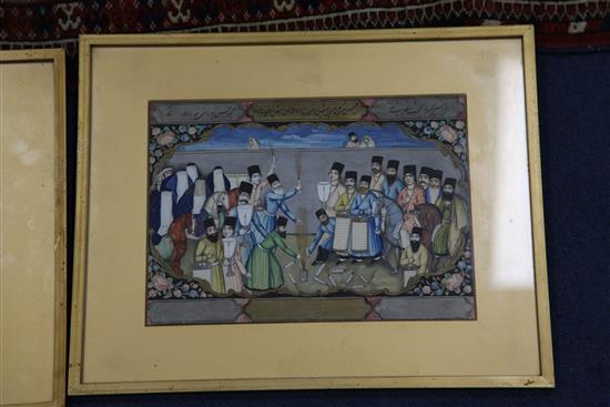 A set of six Persian watercolours of marriage scenes, Qajar dynasty, 19th century, each 19cm x 27cm